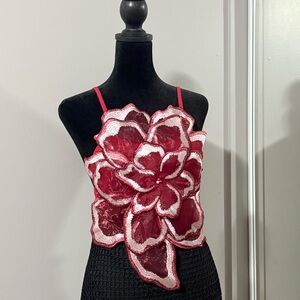 Red Floral Appliqué Spaghetti Strap Women's Top